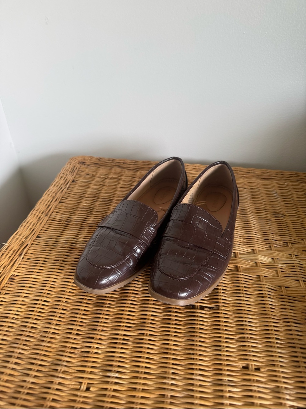 Old Navy Brown Croc-Embossed Leather Loafers